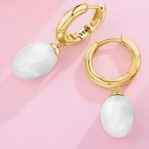 New .925/14k Pearl Drop Hoops